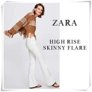 ZARA High Rise Full Length Skinny Flare Jeans in White Size 8 New with Tags